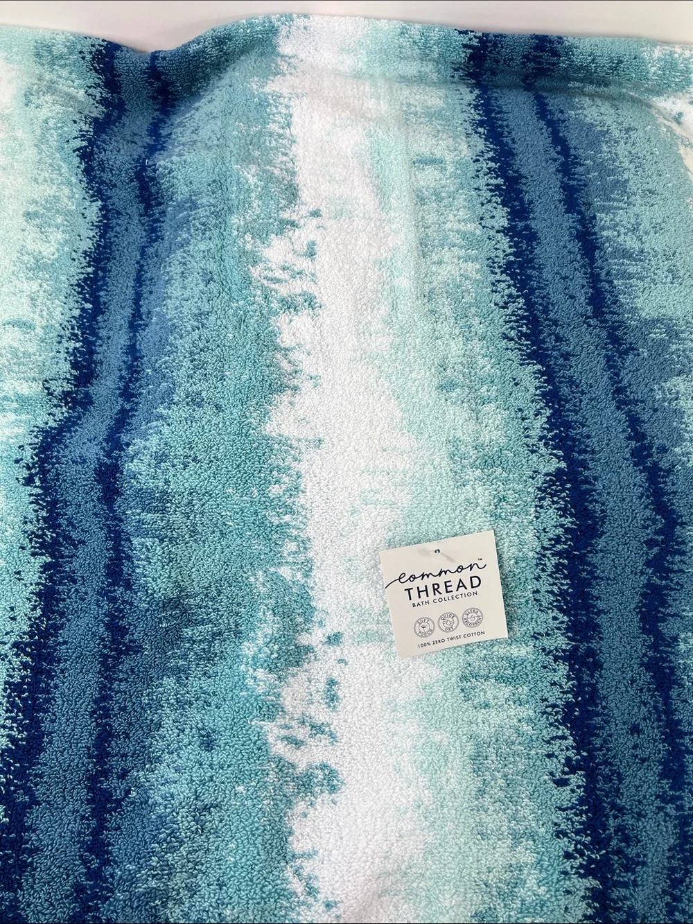 Common Thread Bath Towel Set Blue White Abstract Pattern 100% Cotton 2 pc NEW